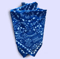 Blue bandana with white mosaic patterns 