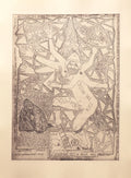 Etching with a portrait of Isaiah Zagar with geometric shapes and text.