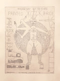 Etching of Isaiah Zagar with text and symbols 
