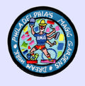 Circular patch with colorful image of Isaiah Zagar and text that reads "Philadelphia's Magic Gardens, Dream Work."