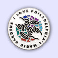 Circular enamel pin (1.25"x1.25") featuring PMG's logo. Rubber clutch included.