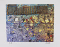 Signed 8.5" x 11.5" print of a mosaic by Isaiah Zagar that features a row of people.