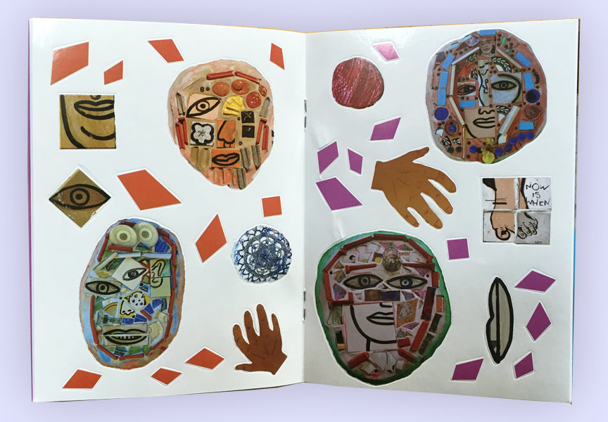 Open sticker book showing stickers of tiles