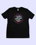 Black t-shirt featuring PMG's logo in color.