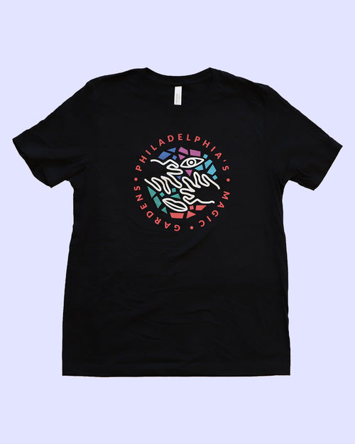 Black t-shirt featuring PMG's logo in color.