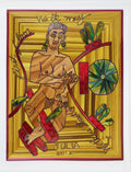 Straw painting of Julia Zagar with bottles and a bike wheel